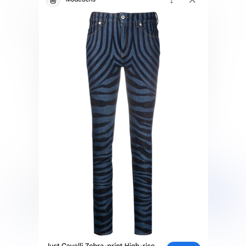 NWT Just Cavalli Blue Zebra Print Pants $400 MSRP